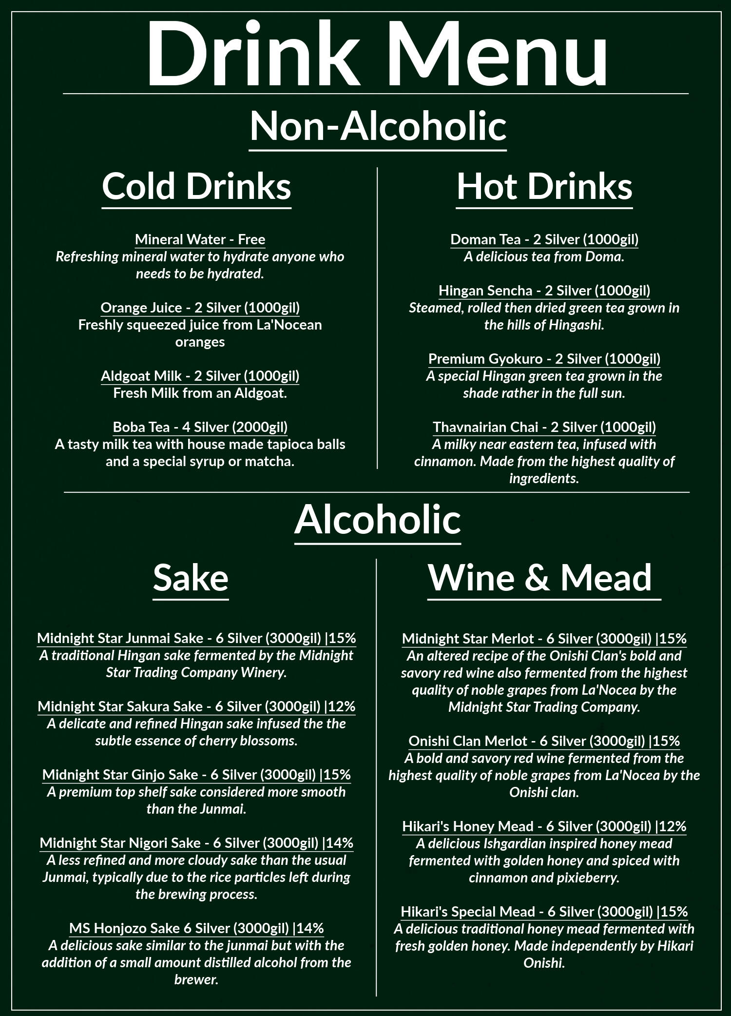 Drink Menu